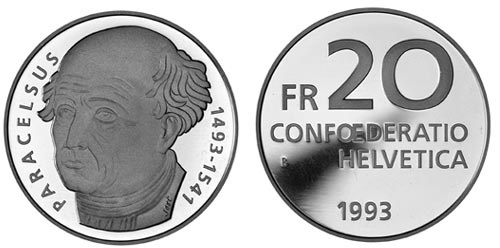 20 Franken Gedenkmünze Schweiz Silber Paracelsus