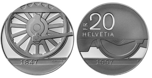 20 Franken Gedenkmünze Schweiz Silber 1997 150 Jahre CH Eisenbahn