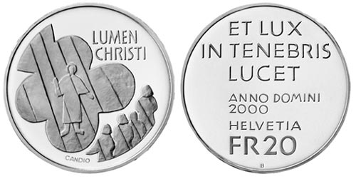 20 Franken Gedenkmünze Schweiz Silber 2000 Lumen Christi