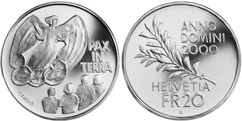 20 Franken Gedenkmünze Schweiz Silber 2000 Pax in Terra