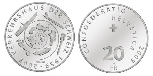 20 Franken Gedenkmünze Schweiz Silber 2009 Verkehrshaus