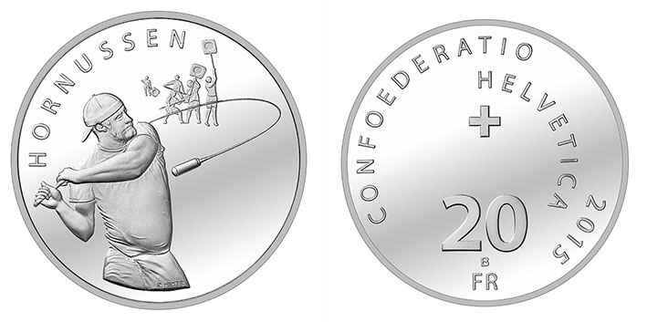 20 Franken Gedenkmünze Schweiz Silber 2015 Hornussen