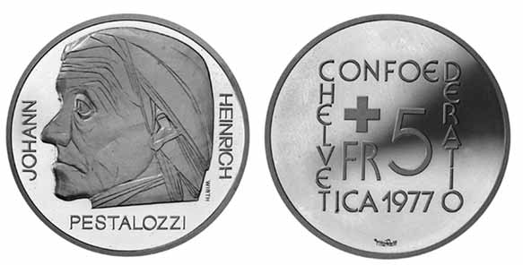 5 Franken Gedenkmünze 1977 Johann Heinrich Pestalozzi