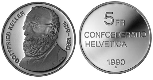 5 Franken Gedenkmünze 1990 Gottfried Keller