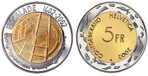 5 Franken Gedenkmünze 2002 Escalade Genf