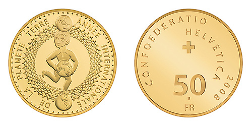 50 Franken Gedenkmünze 2008 Planet Erde Gold