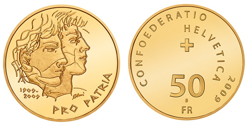 50 Franken Gedenkmünze 2009 100 Jahre  Pro Patria Gold