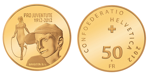 50 Franken Gedenkmünze 2012 100 Jahre Pro Juventute Gold