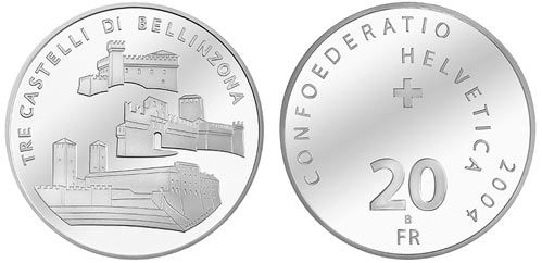 20 Franken Gedenkmünze 2004  Tre Castelli di Bellinzona
