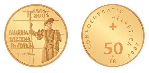 50 Franken Gedenkmünze 2006 Schweizergarde Gold