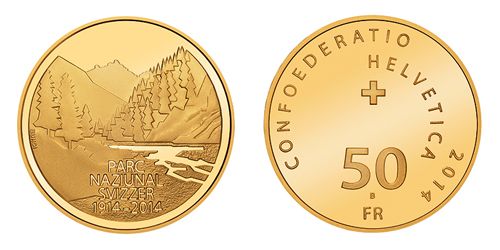 50 Franken Gedenkmünze 2014 100 Jahre Nationalpark Gold