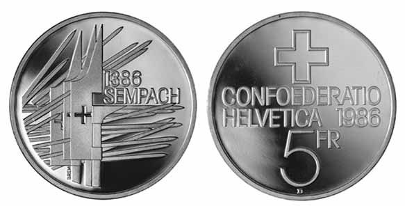 5 Franken Gedenkmünze 1986 Schlacht bei Sempach