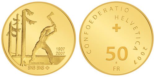 50 Franken Gedenkmünze 2007 100 Jahre Schweizer Nationalbank Gold