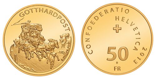 50 Franken Gedenkmünze 2013 Gotthardpost Gold