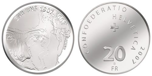 20 Franken Gedenkmünze 2007 Schweizerische Nationalbank  SNB