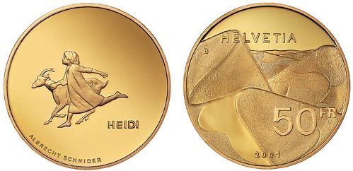 50 Franken Gedenkmünze 2001 Heidi Gold